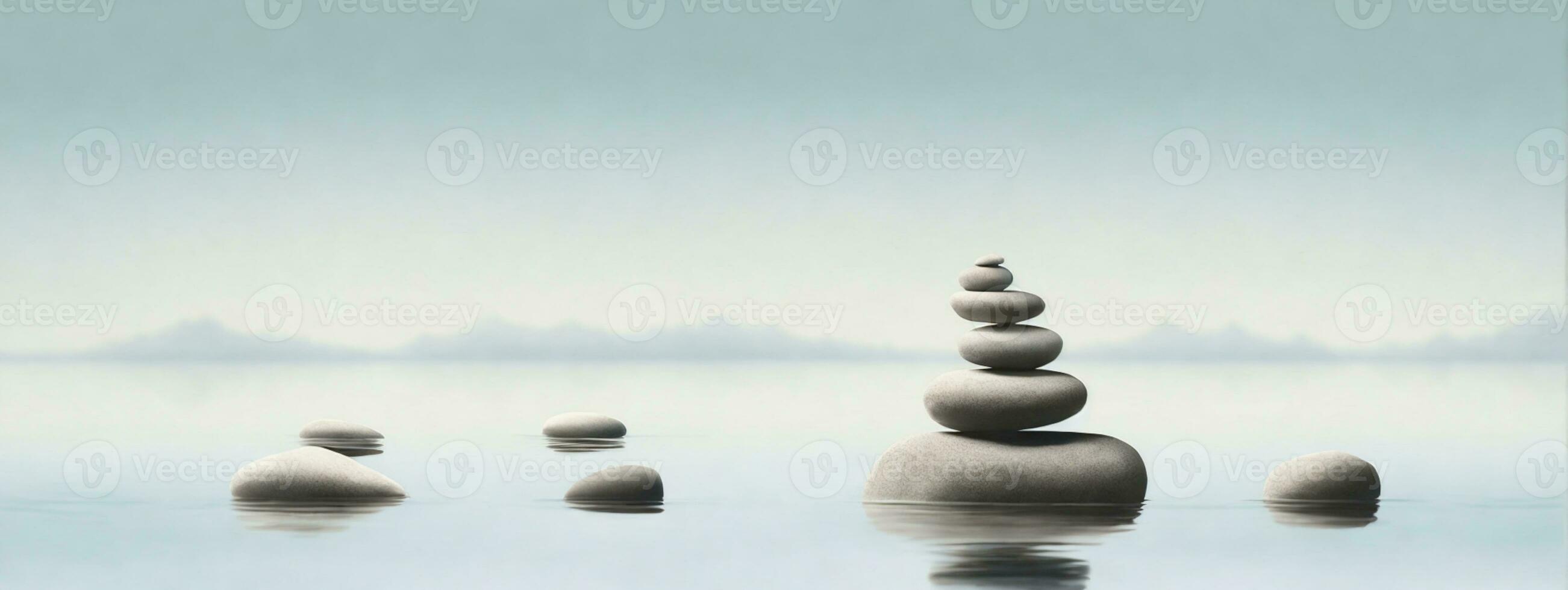 Zen path of stones in widescreen. AI generated photo