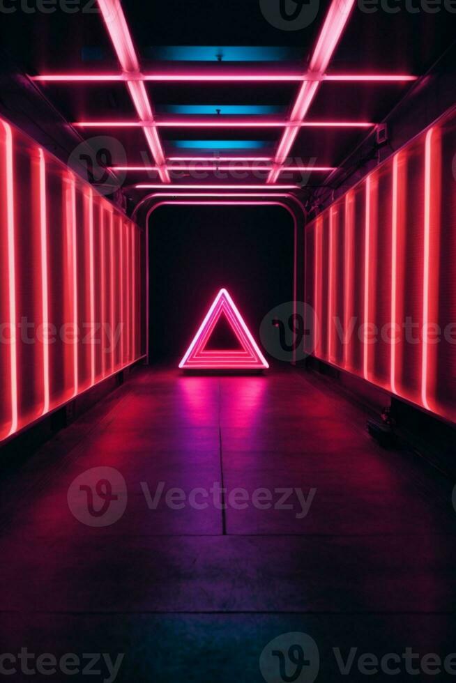 3d render. Geometric figure in neon light against a dark tunnel. Laser glow.. AI generated photo