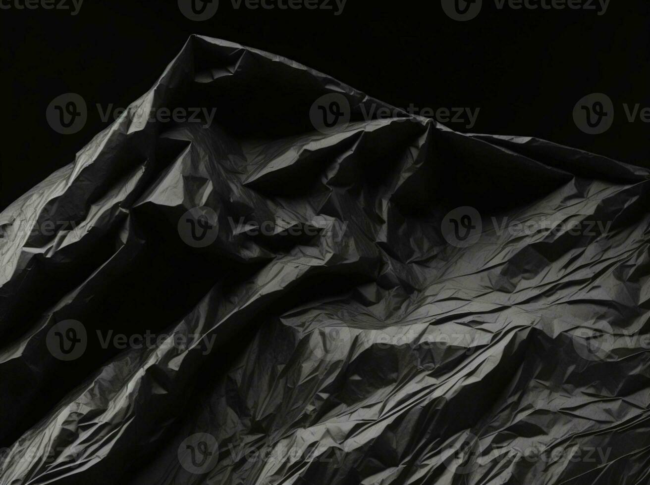 Wrinkled plastic wrap texture on a black background. AI generated photo