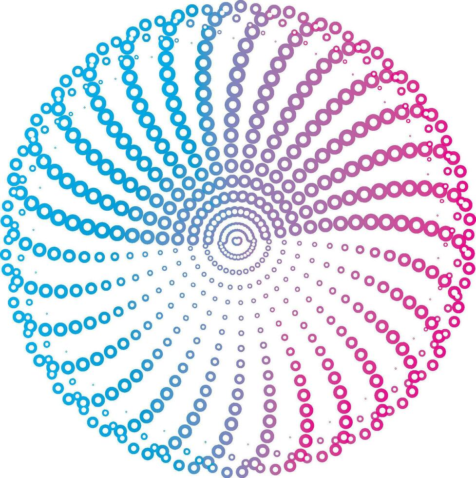 un circular punto modelo con azul y rosado colores, punto cmyk negro degradado símbolo logotipo circular forma espiral trama de semitonos circulo redondo resumen circulo vector