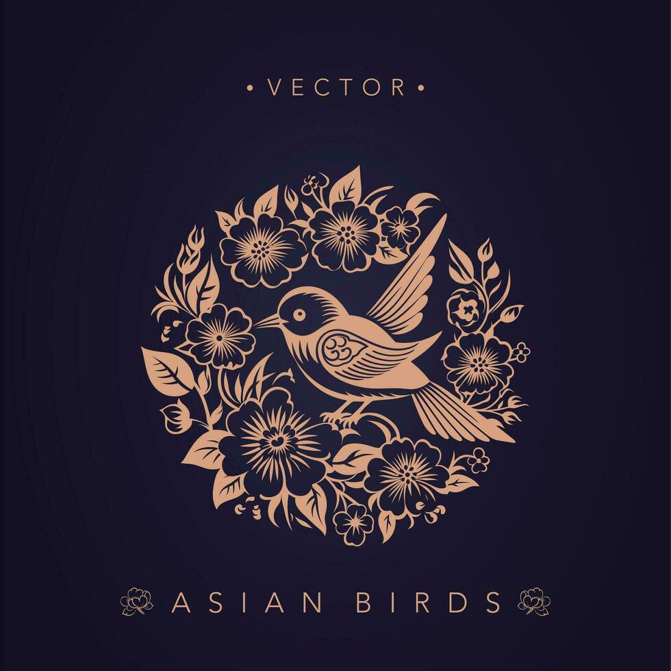 Asian traditional bird patterns ancient Chinese flower and bird patterns vector