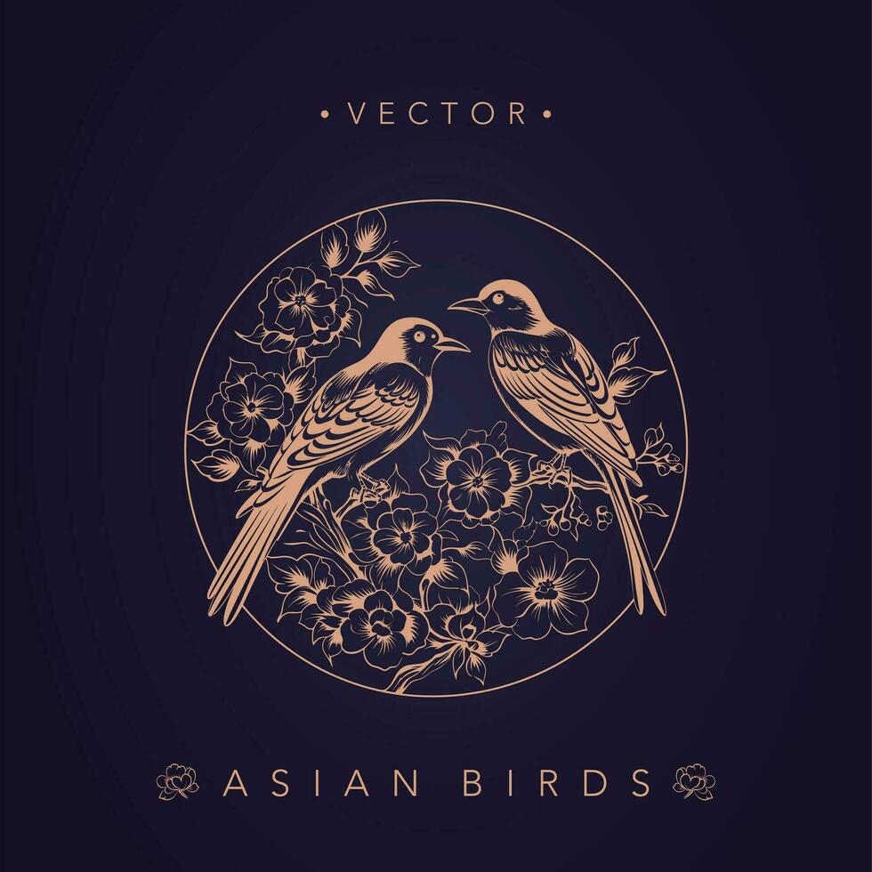 Asian traditional bird patterns ancient Chinese flower and bird patterns vector