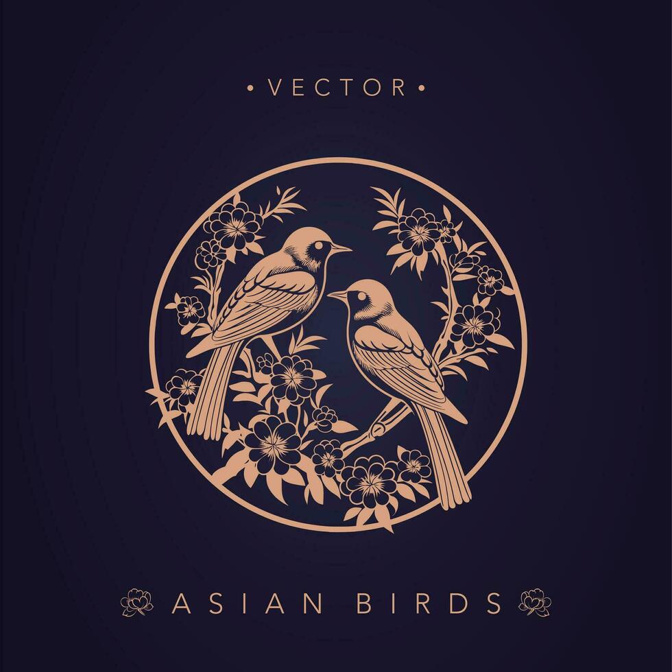 Asian traditional bird patterns ancient Chinese flower and bird patterns vector