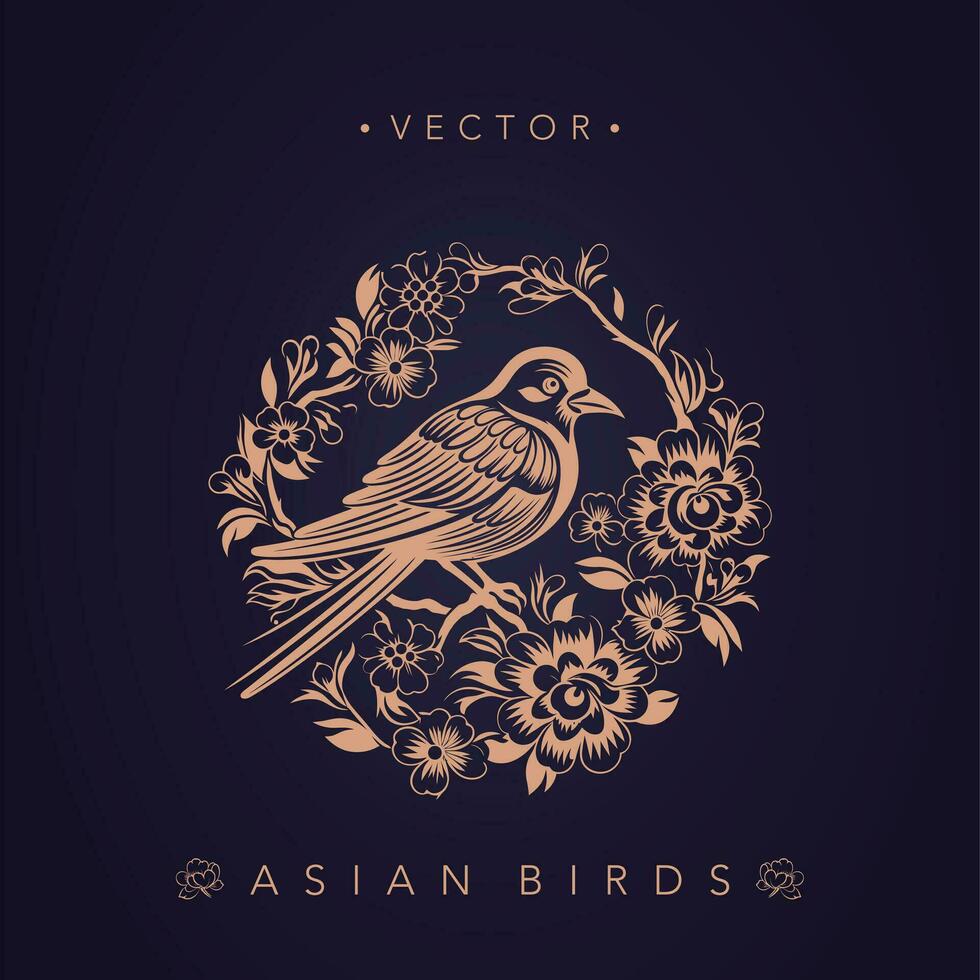 Asian traditional bird patterns ancient Chinese flower and bird patterns vector