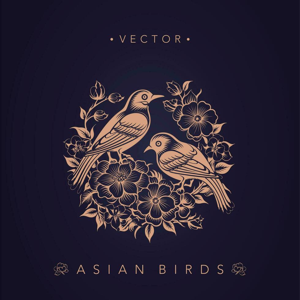 Asian traditional bird patterns ancient Chinese flower and bird patterns vector