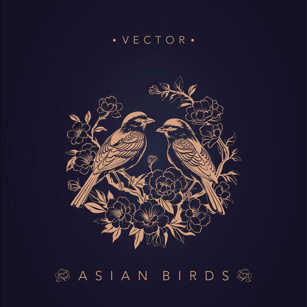 Asian traditional bird patterns ancient Chinese flower and bird patterns vector