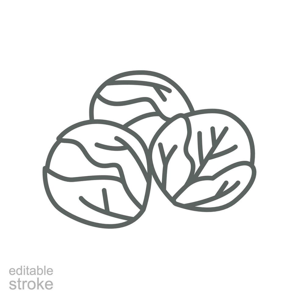 Brussels sprouts icon. Green Leaf vegetable. Cabbage nature food veggie, healthy diet vegetarian logo. Editable stroke outline style pictogram vector illustration design on white background. EPS 10