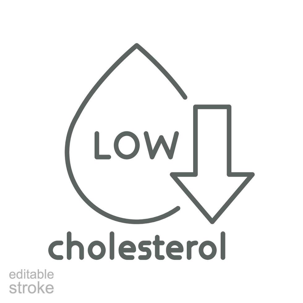 Low cholesterol icon. Symptoms of Metabolic Syndrome. Low HDL-Cholesterol. heart care cardiology sign. outline  style. Editable stroke Vector illustration. Design on white background. EPS 10