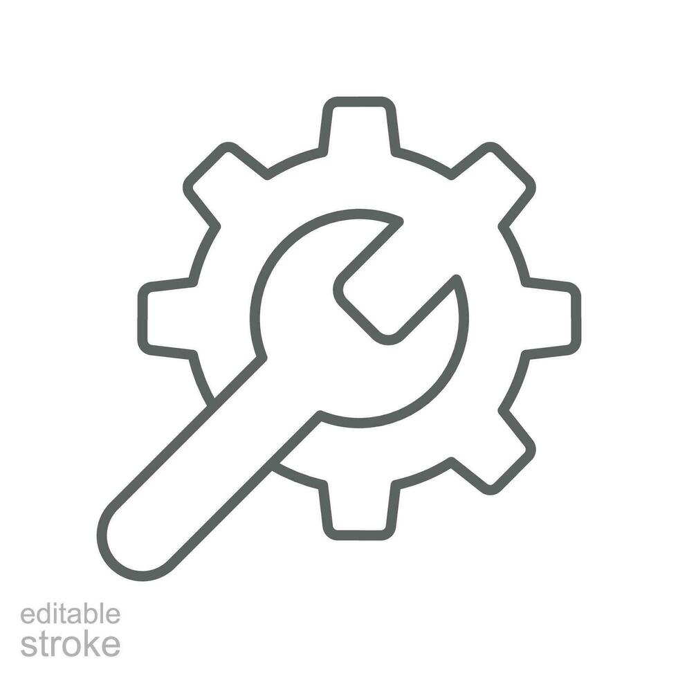 maintenance icon. web setting outline style. Service Tools with gear and wrench for service setup logo. setting engineering sign. editable stroke vector illustration design on white background EPS 10