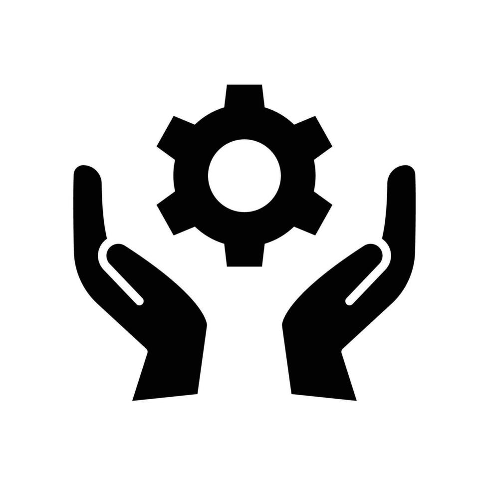 Skill ability icon. Skilled employee. Gear and hand symbol of talents and abilities. Leadership capability development, competency, solid style. Vector illustration design on white background. EPS 10