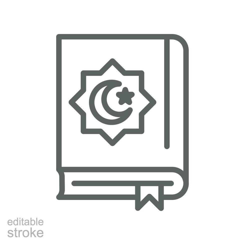 Reading the holy quran icon. Muslim book. Recite Al Quran Moslem Logo. Islamic muslim religion for ramadan. Simple outline style. editable stroke vector illustration design on white background. EPS 10