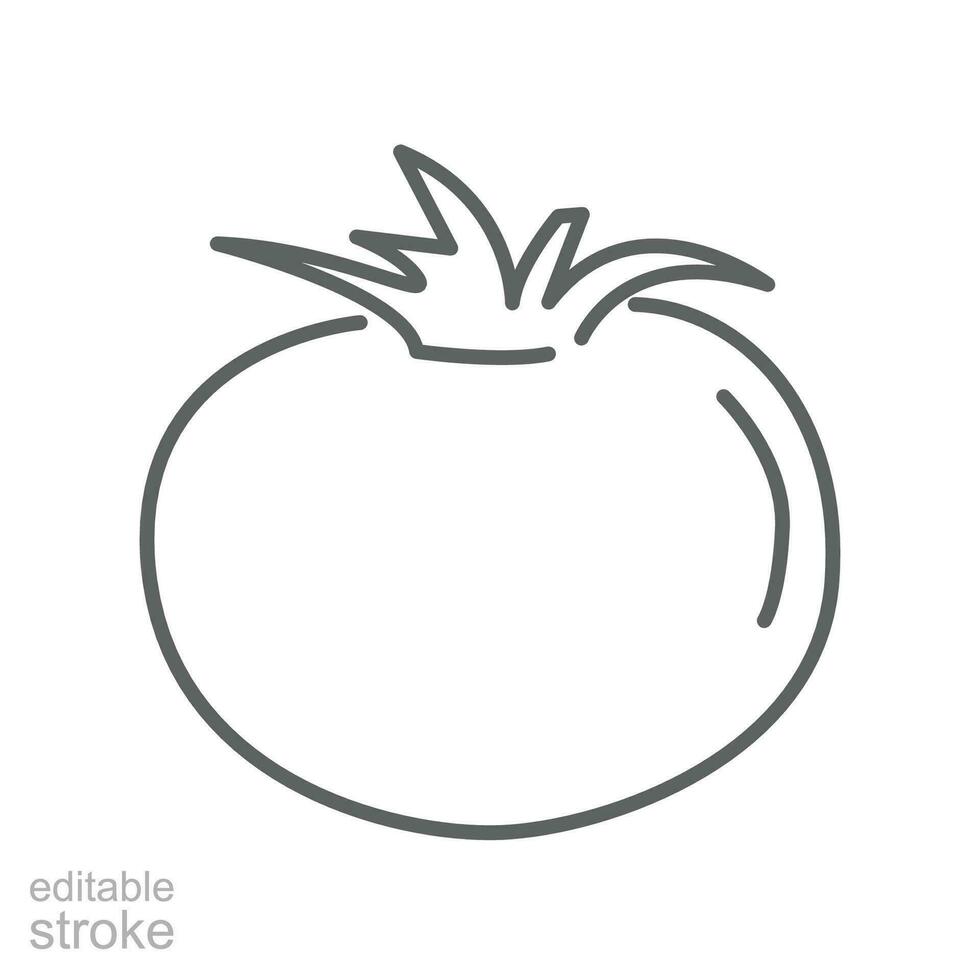 Tomato icon, vegetable. juicy vegetable with leaf. Organic Bright red cherry tomato. Fresh vegetarian food. Outline style. Editable stroke. vector illustration design on white background. EPS 10