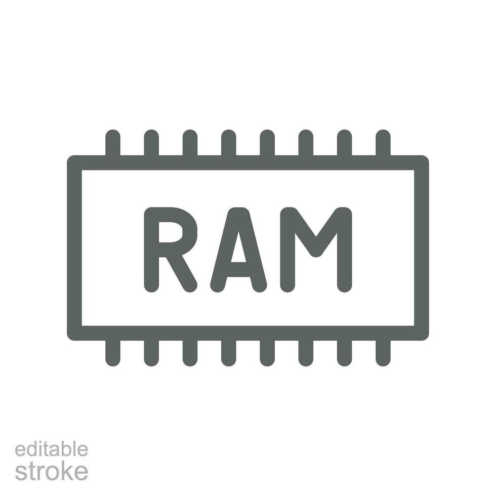 RAM, memory icon. Smart phone and computer RAM for mobile and web design. memory chip, Disk, Drive, Hardware, Ssd. outline editable stroke. Vector illustration design on white background. EPS 10