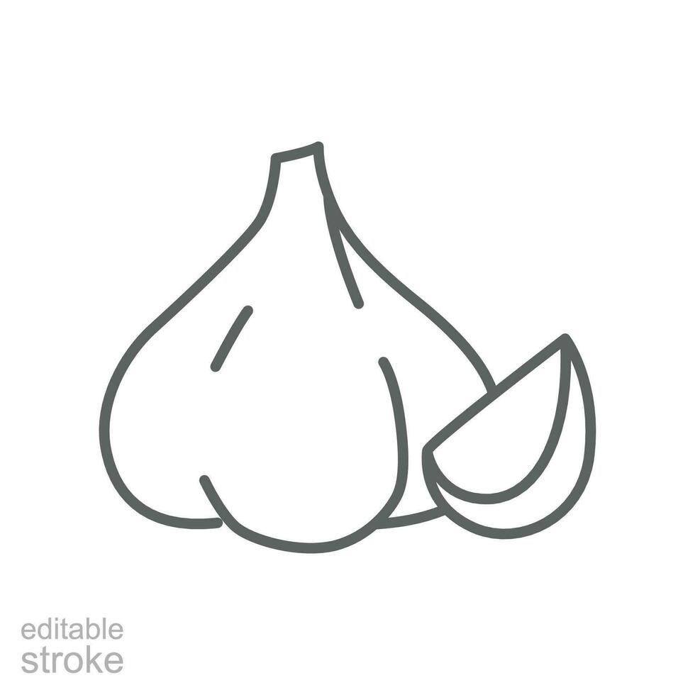 Garlic bulb icon. allium sativum healthy vegetables veggie  ingredient for food apps and websites. outline style. Editable stroke. vector illustration. design on white background. EPS 10