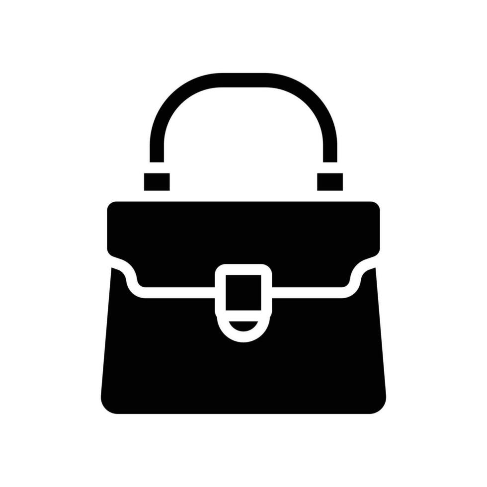 bolso icono, sencillo lleno mujer bolso accesorio. manejar, hembra Moda bolsa. mujer bolso cartera, junquillo y señoras balde. sólido estilo vector ilustración diseño en blanco antecedentes. eps 10