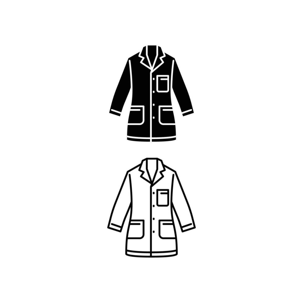 laboratorio Saco icono, blanco, doctor, médico laboratorio uniforme. científico, químico proteccion tener puesto. cirugía chaqueta química. línea y sólido estilo. vector ilustración diseño en blanco antecedentes. eps 10