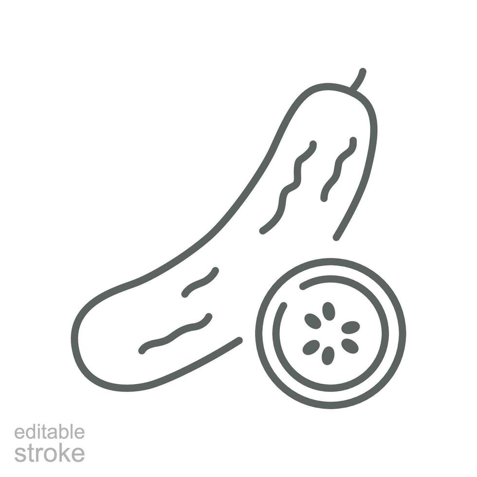 Cucumber icon on slice cross section with seeds. Element of drink and food icon for mobile concept and web apps. Editable stroke. Vector illustration design on white background. EPS 10