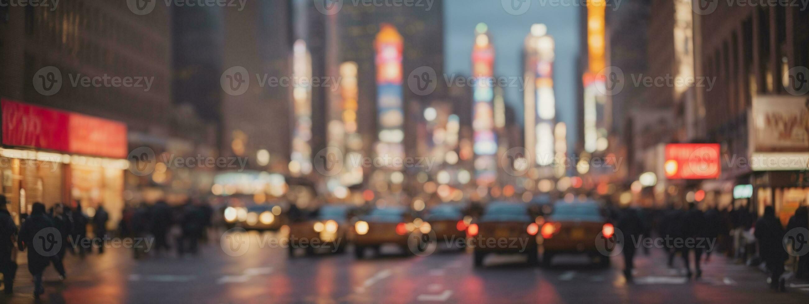 Defocused blur across urban buildings in New York City. AI generated photo