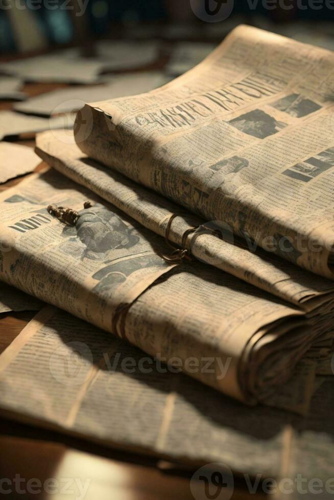 background of old vintage newspapers. AI generated photo