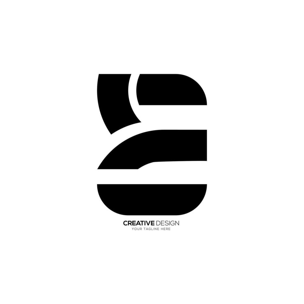 Letter E with unique shape geometric modern alphabet font monogram logo design vector