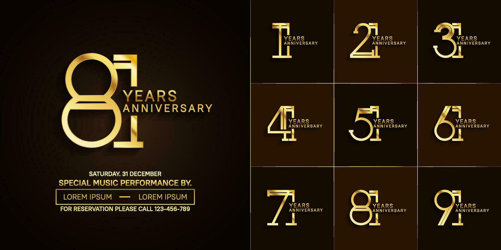 conjunto de aniversario lustroso dorado color con marrón antecedentes para especial celebracion evento vector