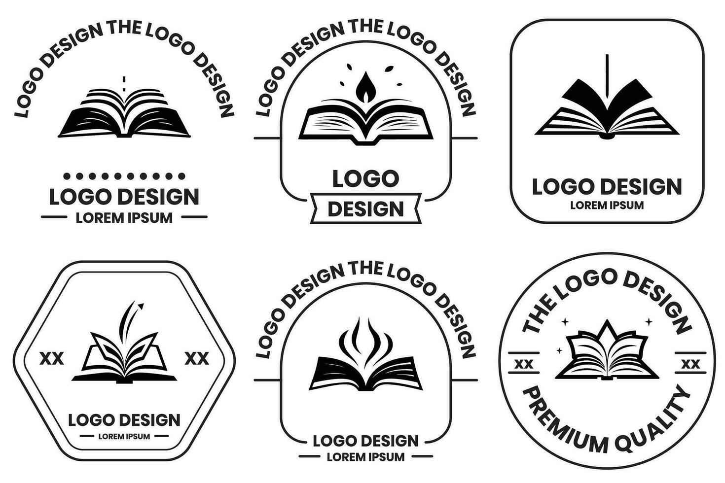 open book logo in flat line art style vector