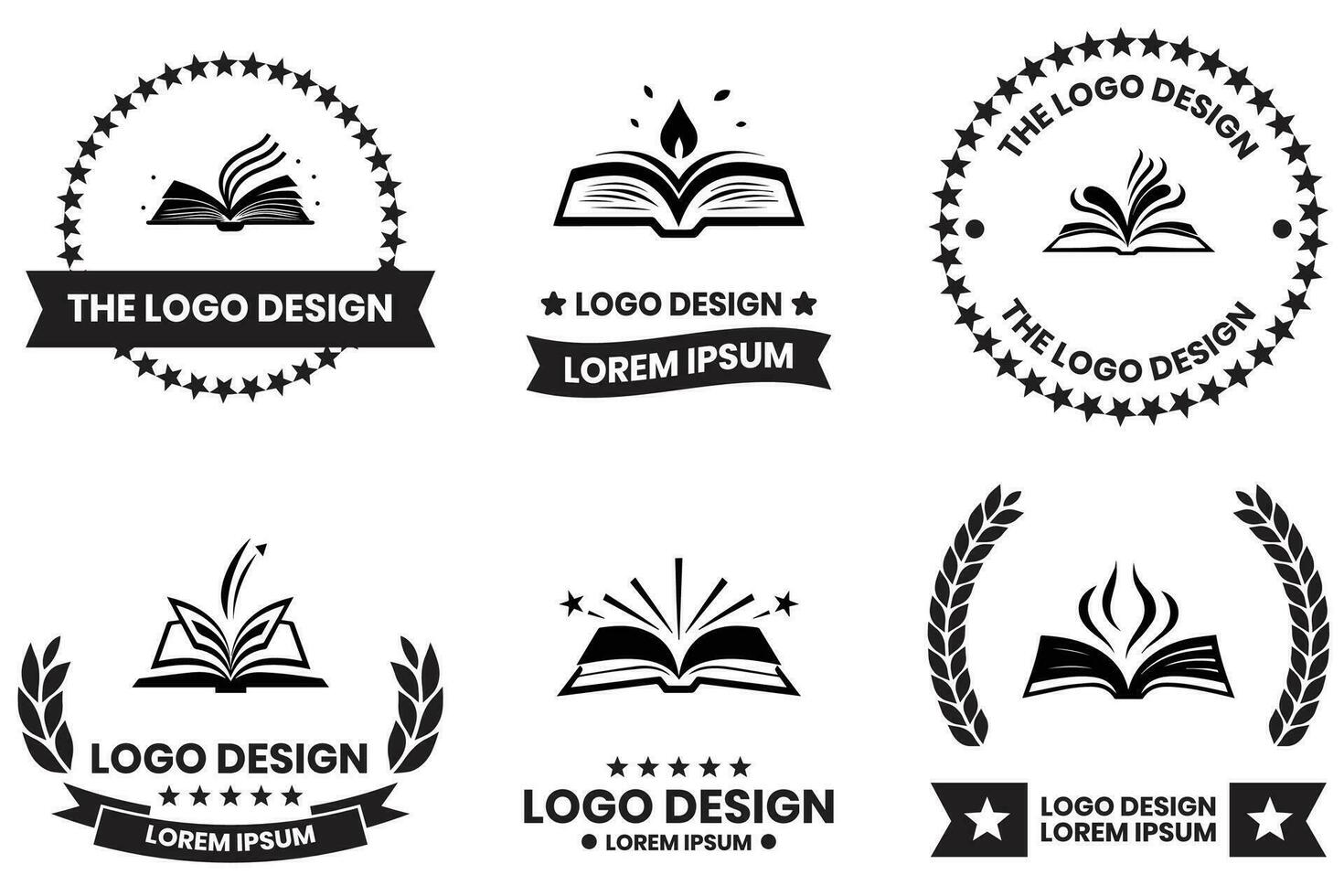 open book logo in flat line art style vector