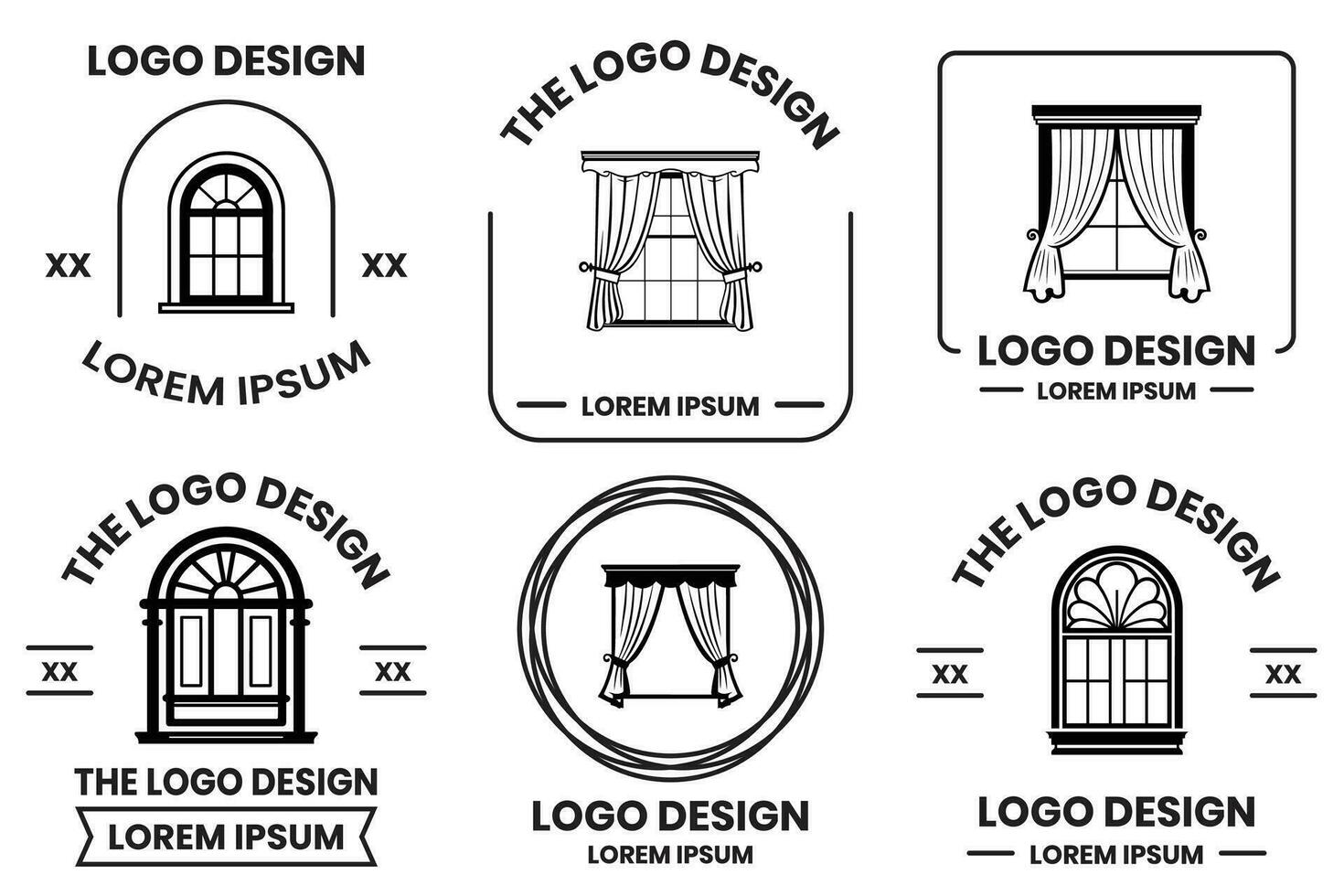 door and window logo in flat line art style vector