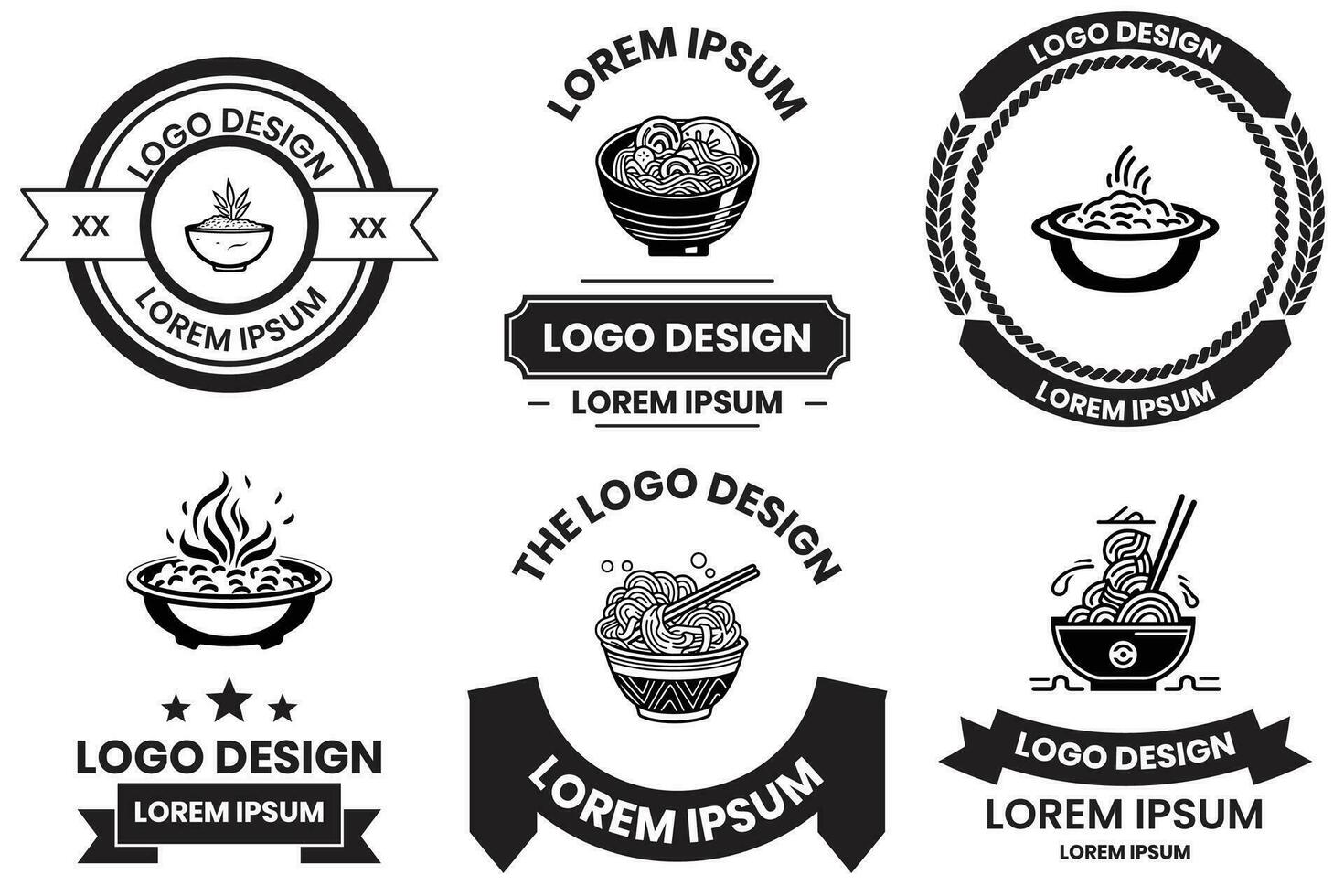 Japanese food or Chinese food logo in flat line art style vector