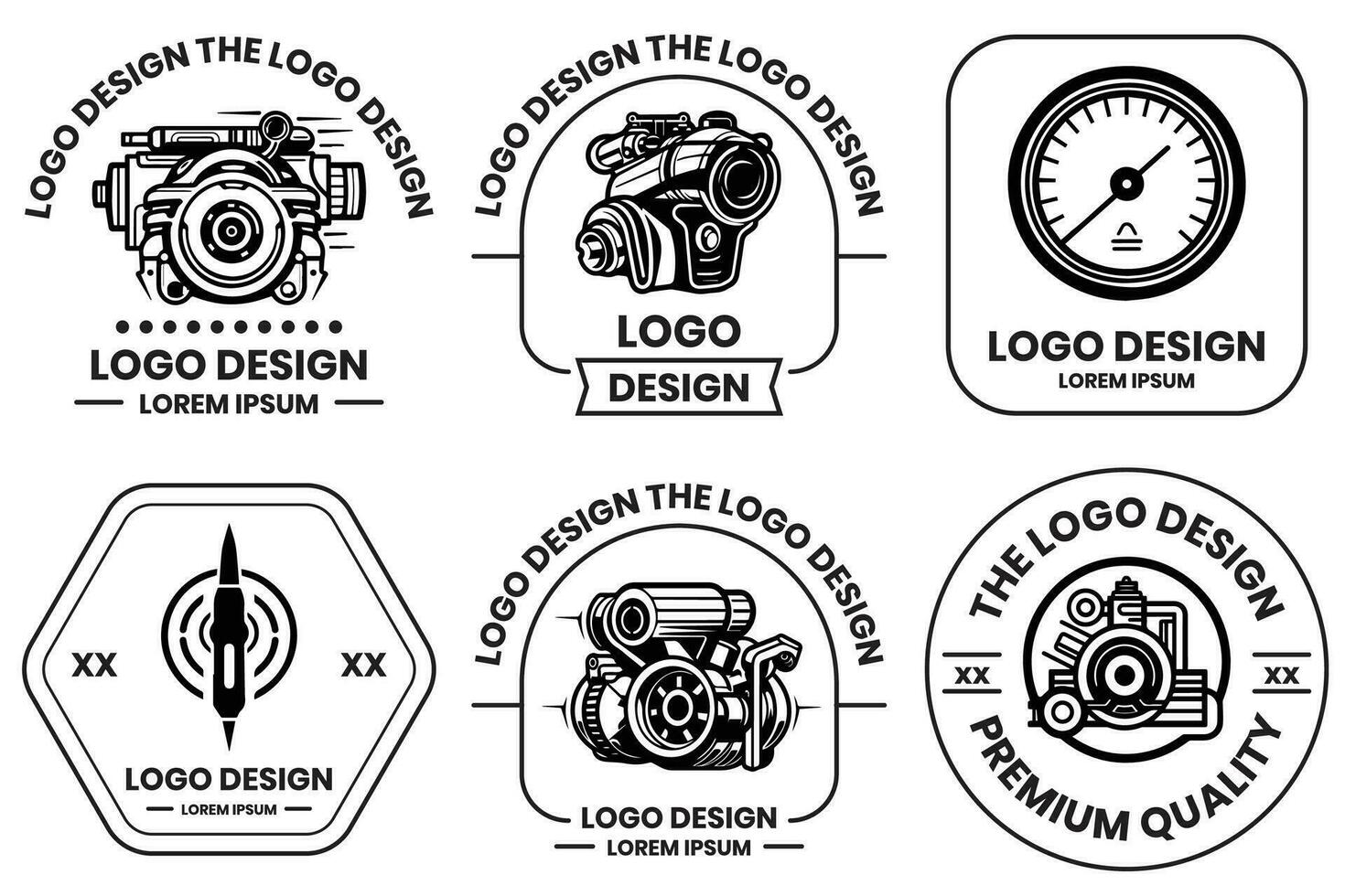 engine logo for machinery in flat line art style vector