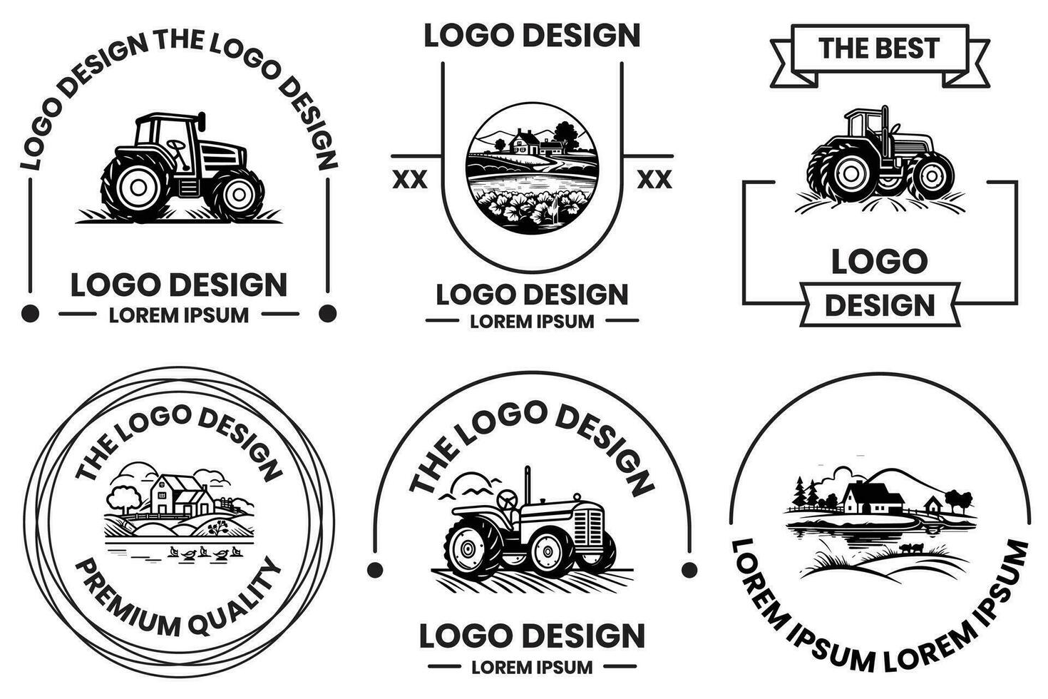 Farms and fields logo in flat line art style vector