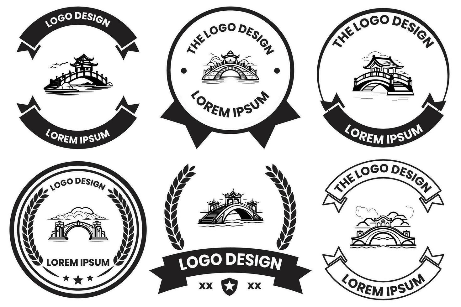 Chinese building or Japanese building logo in flat line art style vector