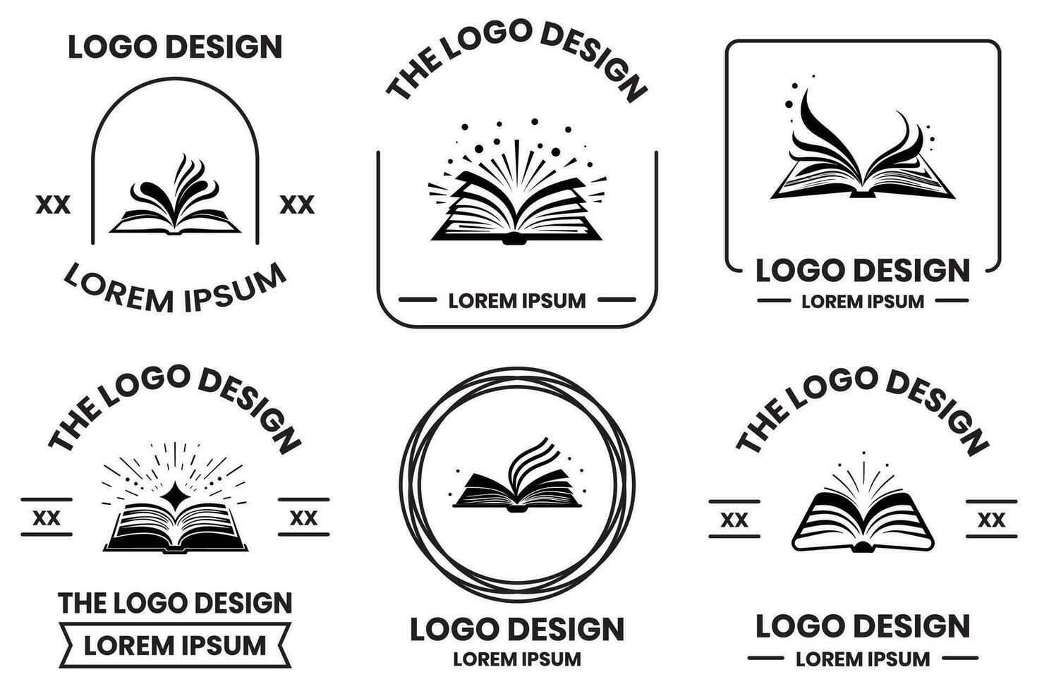 abierto libro logo en plano línea Arte estilo vector