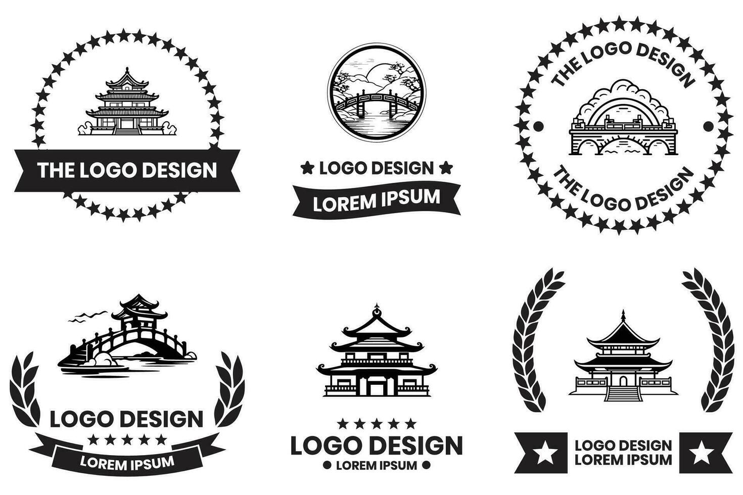 Chinese building or Japanese building logo in flat line art style vector