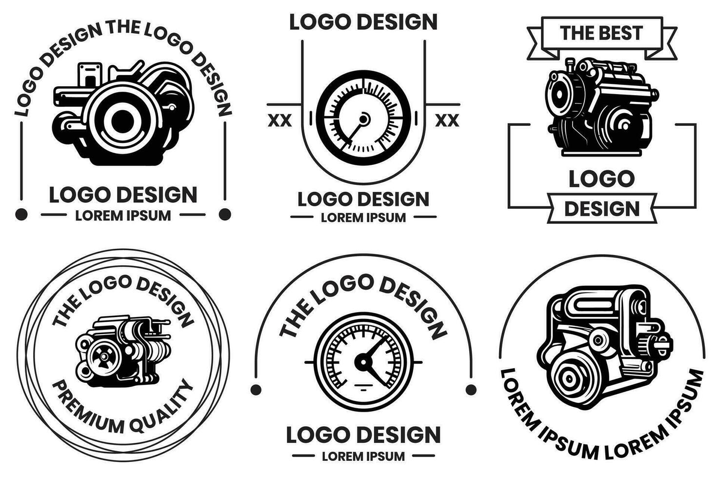 engine logo for machinery in flat line art style vector