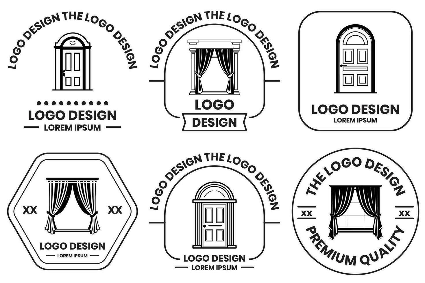 door and window logo in flat line art style vector