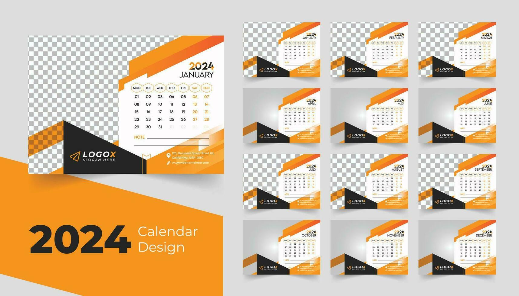 2024 Office Desk Calendar Modern Simple Design Corporate Business Annual Planner Template Set. vector