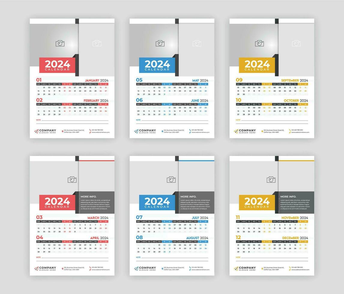 6-page Wall Calendar 2024 Simple Design Corporate Business Annual Planner Template Set. vector