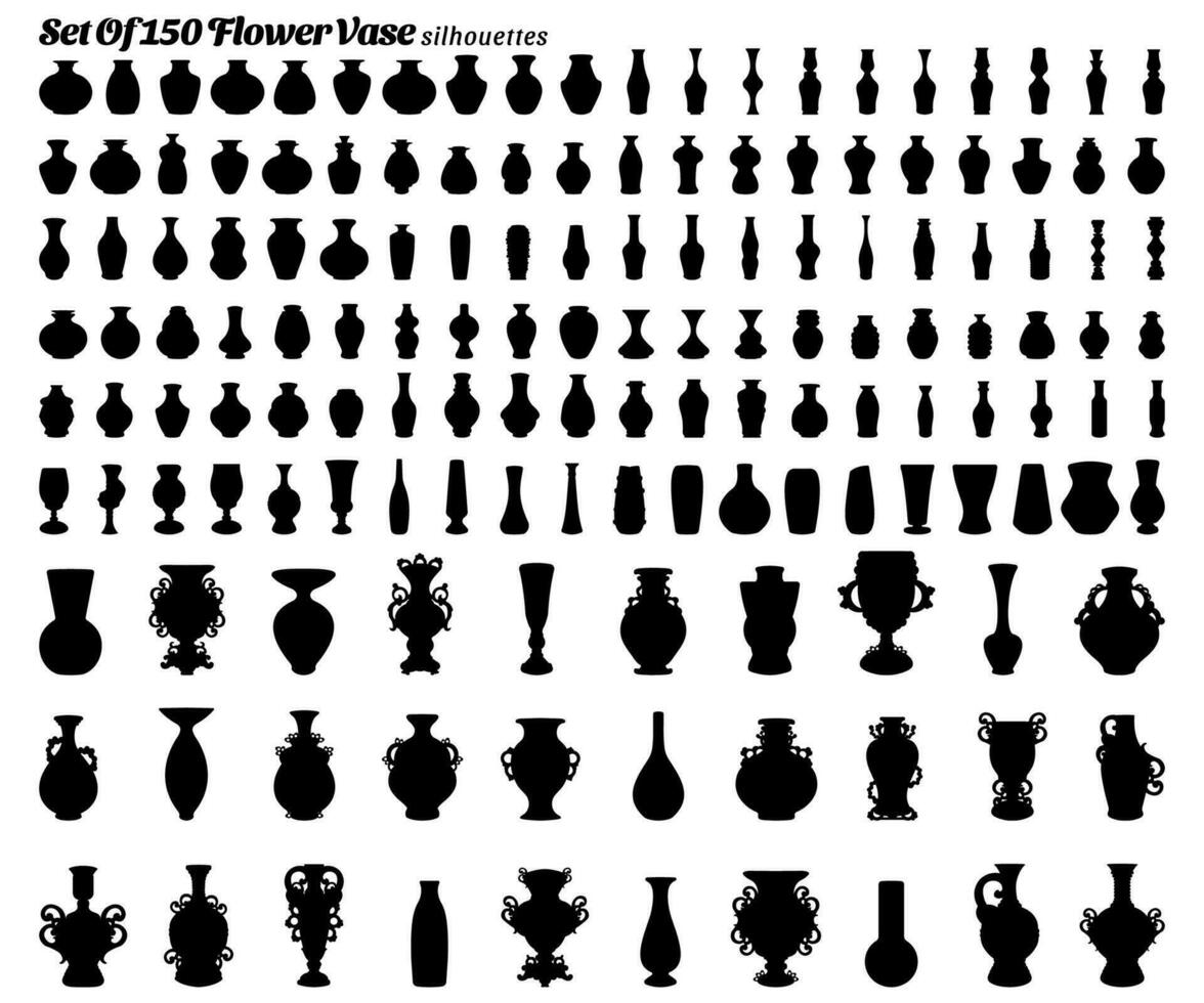 Set of 150 flower vase collection silhouette vector illustration