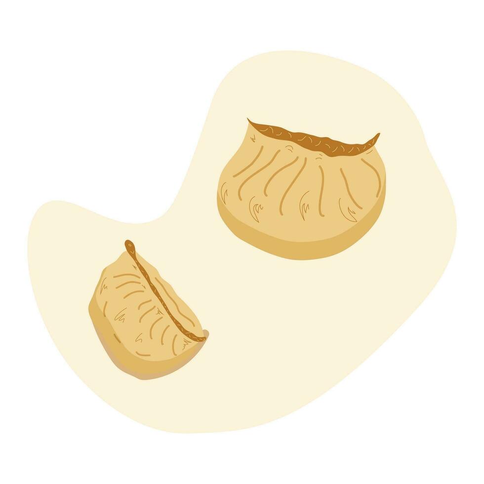 Chinese dim sum colored. Delicious Asian food Traditional. Dumpling on Steamed Vector illustration.