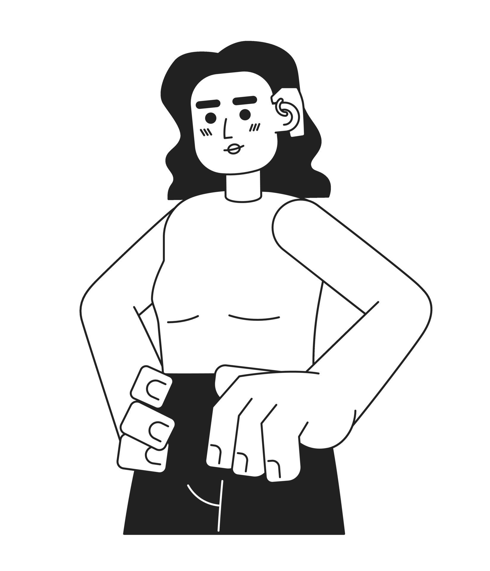Deaf hearing impaired woman black and white 2D cartoon character