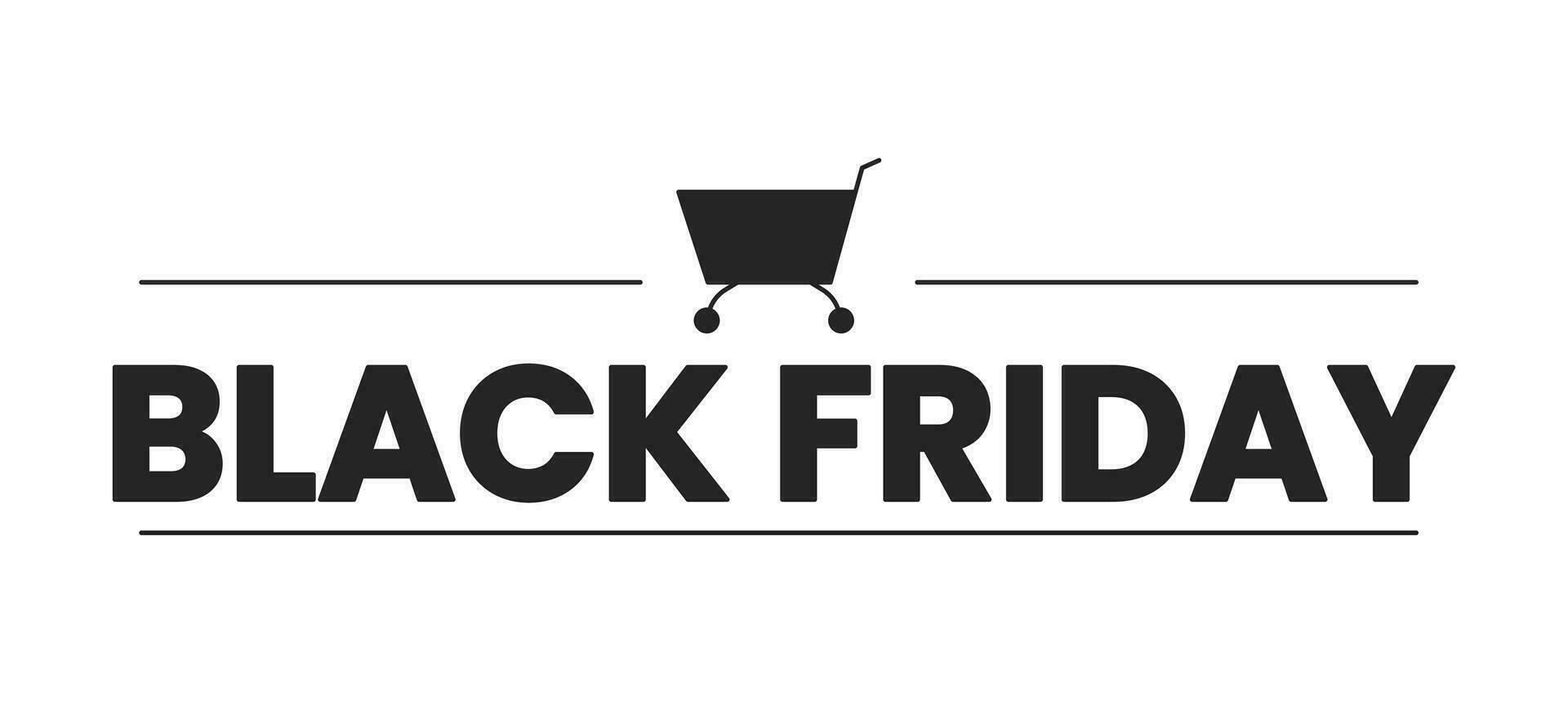 Black friday trolley black and white 2D line cartoon price tag. Purchasing shopping cart isolated vector outline sticker sale holiday. Monochromatic flat spot illustration, retail promotion label