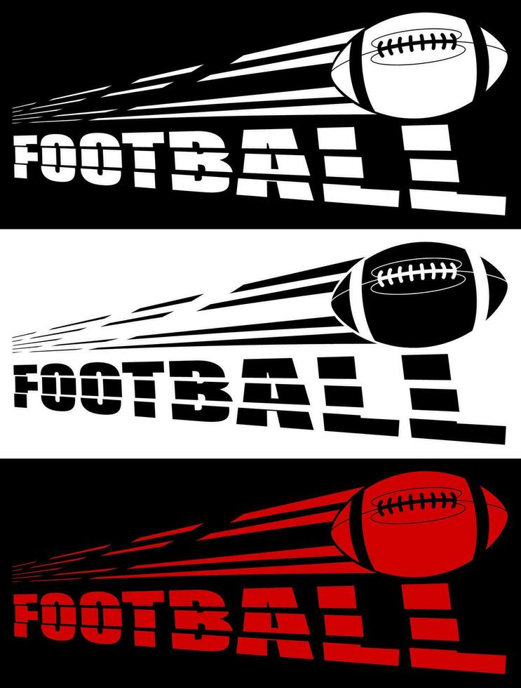 football lettering broken by flying american football. Sport equipment. Active lifestyle. Vector