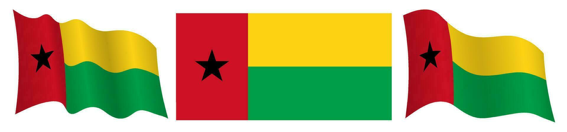 bandera de Guinea Bissau en estático posición y en movimiento, revoloteando en viento en exacto colores y tamaños, en blanco antecedentes vector