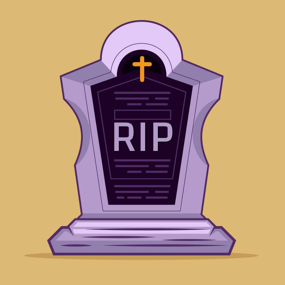 Stone grave Halloween sticker. Print for t-shirt. Vector illustration