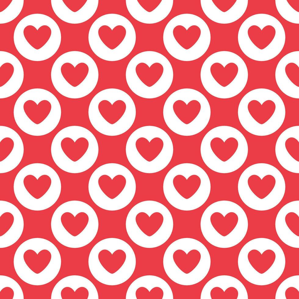 Love heart repeat pattern design vector background, a red heart shape inside a white circle on a red background