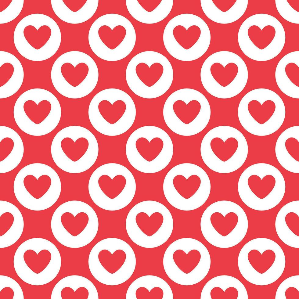 Love heart repeat pattern design vector background, a red heart shape inside a white circle on a red background