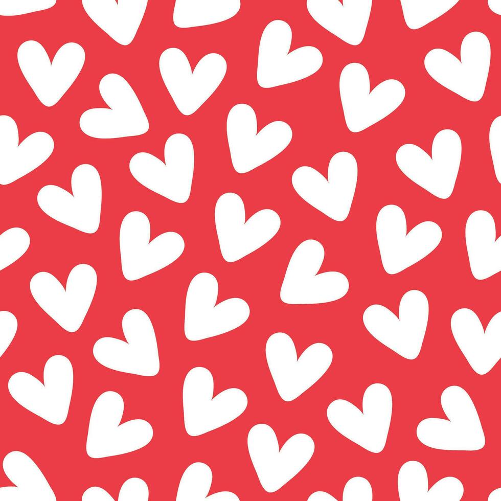 Love heart repeat pattern design vector background, white heart shape on a red background