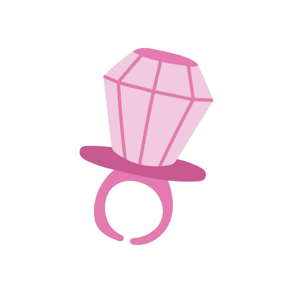 Pink ring candy with sweet diamond in 90s style. Retro lollipop ring. Cartoon vector illustration.