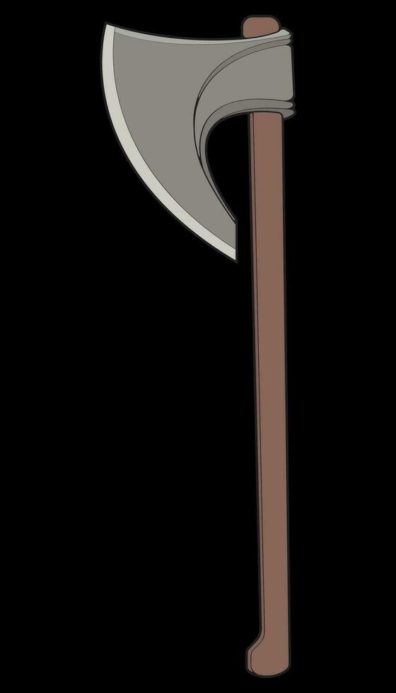 Fullcolor Medieval Axe Vector Weapon. Vector Hand Drawn Illustration Isolated On Black Background.